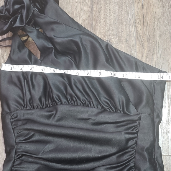 VTG Jessica McClintock for Gunne Sax Black Mini Cocktail Dress Sz 5 One Shoulder - Picture 11 of 14